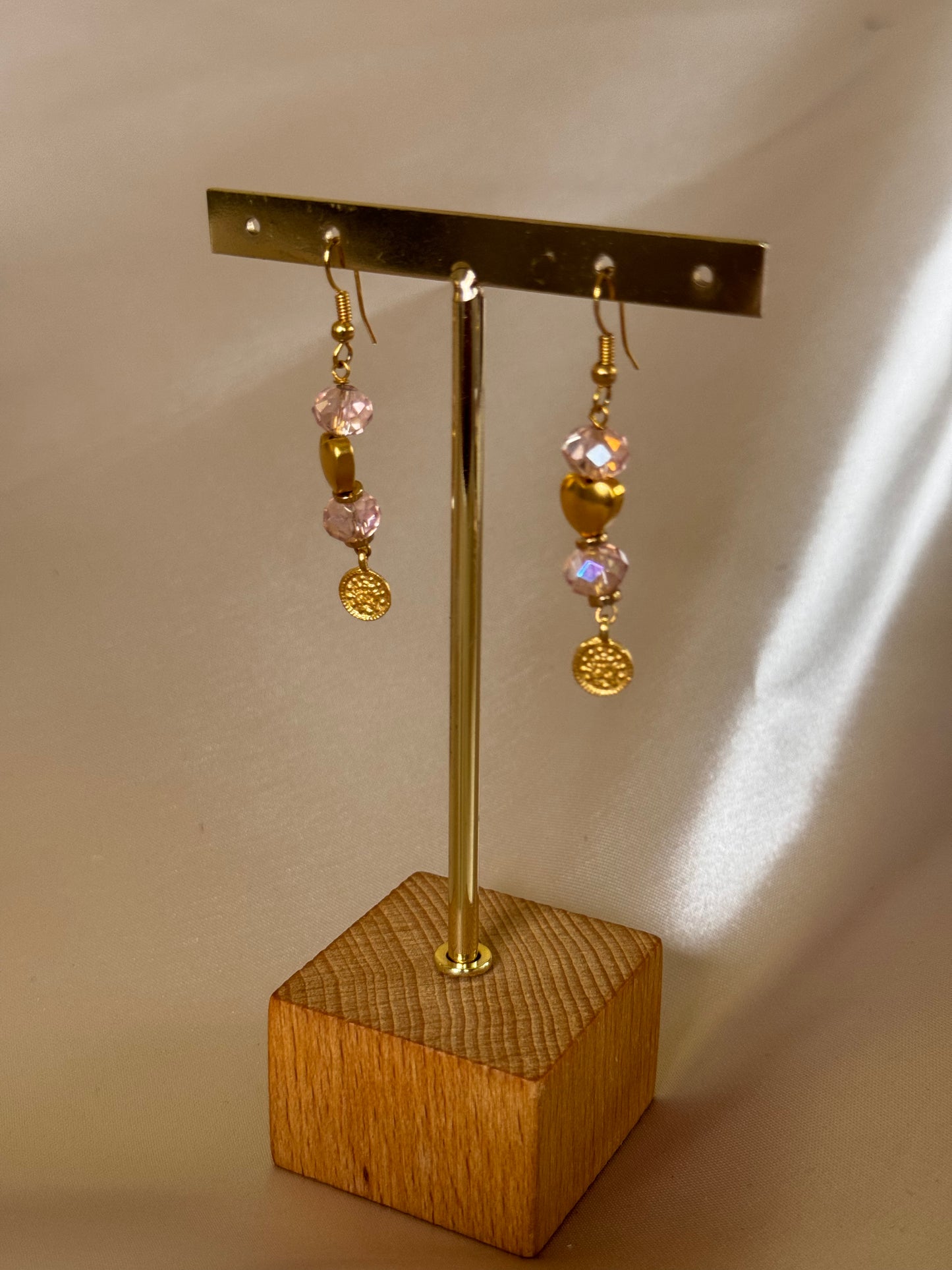 Aretes Corazones Cristal Rosa