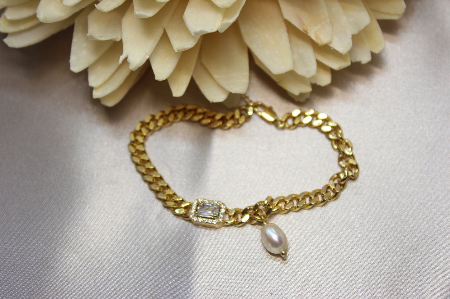 Pulsera cadena cristal y perla