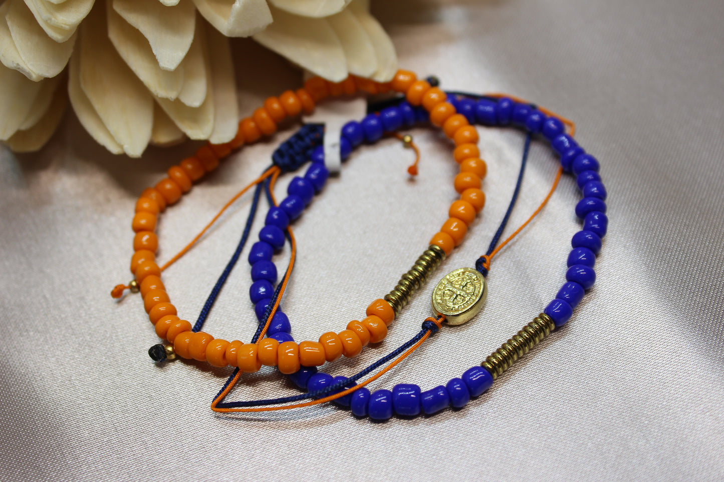 Set 3 pulseras azul-naranja
