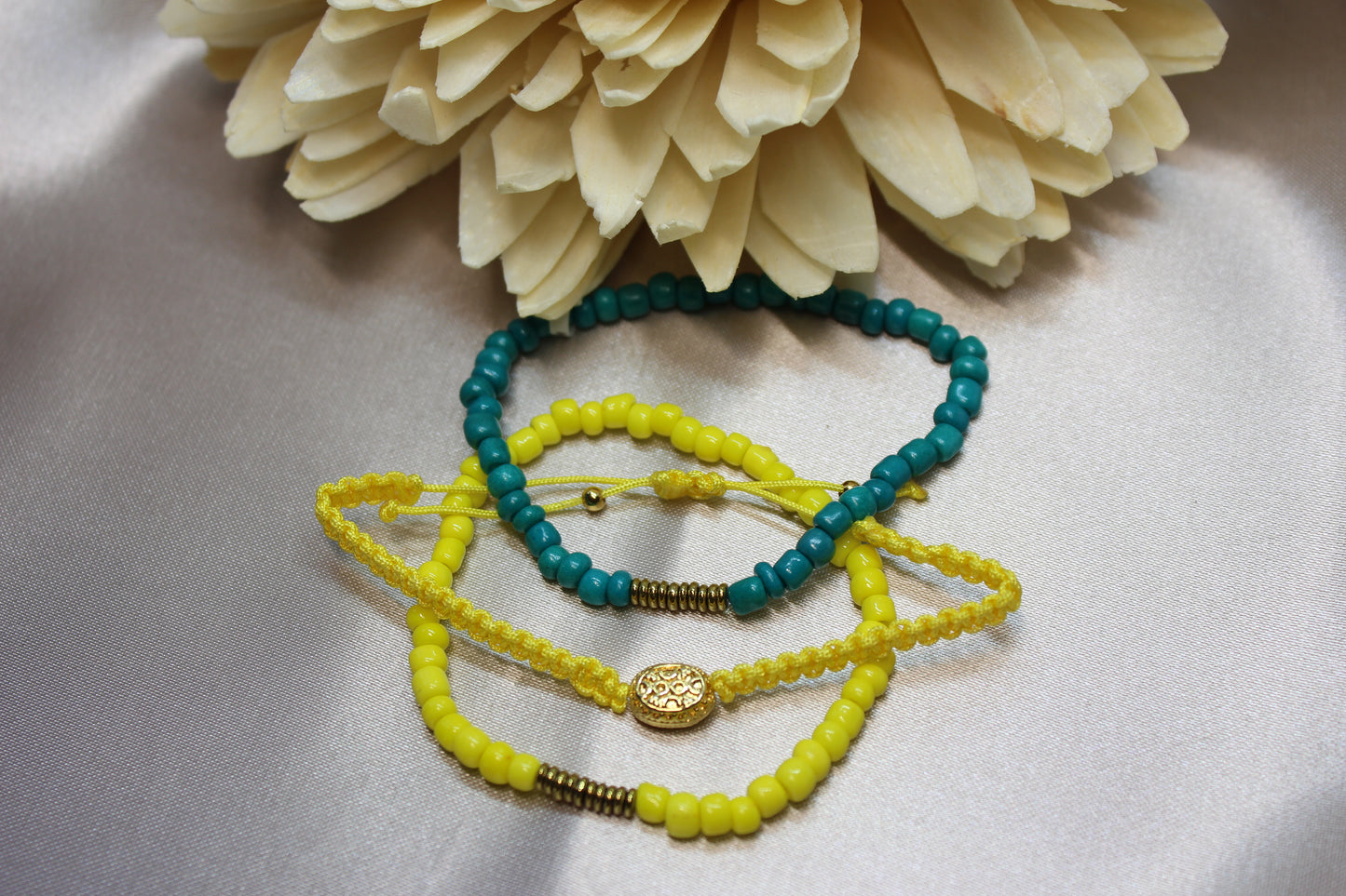 Set 3 pulseras amarilla-aqua